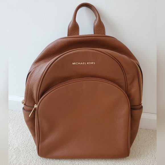 Michael Kors Brown Abbey Pebbled Leather Backpack - Picture 15 of 16